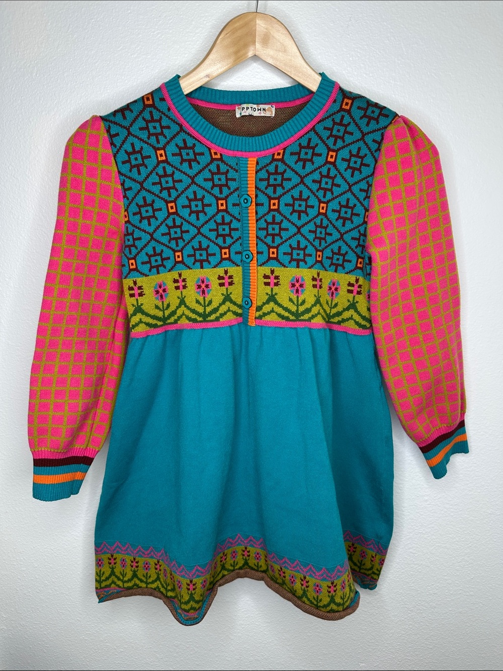 PPTOWN 10y Colorful Dress w/patterns, checkers, flowers, flowers, winter outfit
